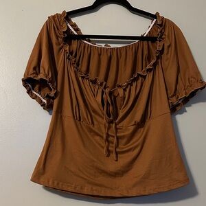 SHEIN Brown Ruffle Tie crop top adjustable